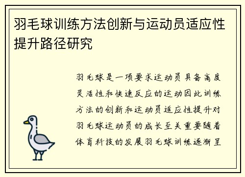 羽毛球训练方法创新与运动员适应性提升路径研究